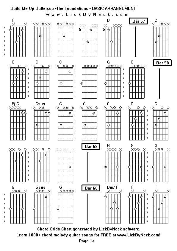 Chord Grids Chart of chord melody fingerstyle guitar song-Build Me Up Buttercup -The Foundations - BASIC ARRANGEMENT,generated by LickByNeck software.